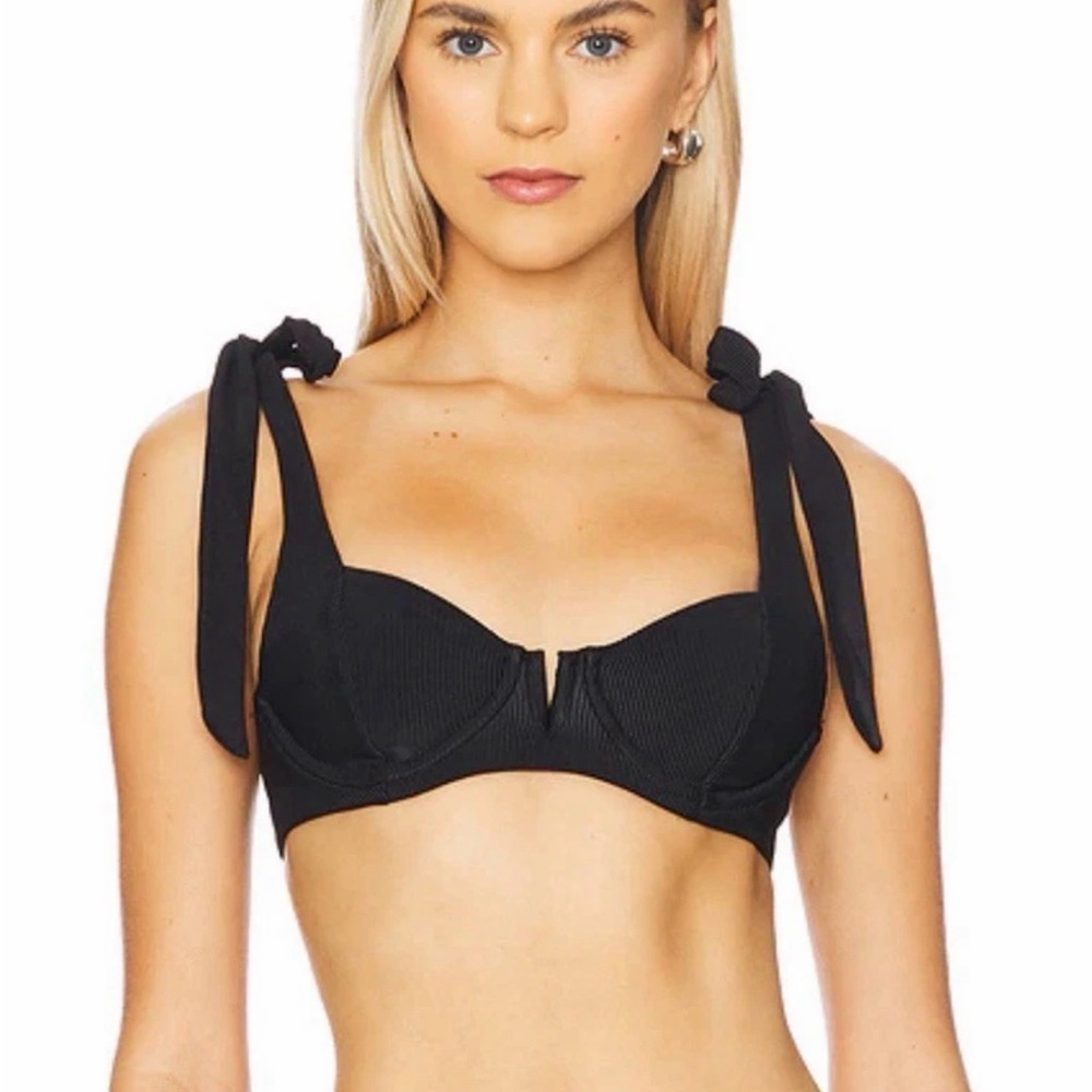 Beach Riot Blair Bikini Top Black XL Ribbed Tie Shoulder